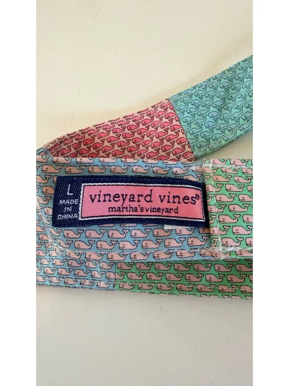 Vineyard Vines Patchwork Whale Design Silk D-Ring Belt Large Adjustable Preppy